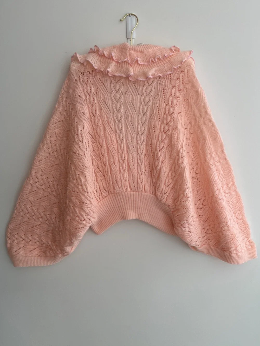 VINTAGE Eaton Batwing Lacy Cable Knit Cardigan Ruffles Feminine Romantic 70's - Picture 10 of 17